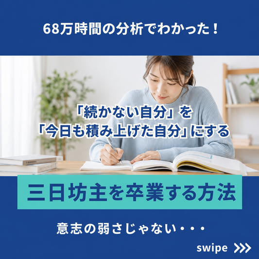 【三日坊主を卒業できない方必見】68万時間の分析でわかった「続かない自分」を「今日も積み上げた自分」にする方法